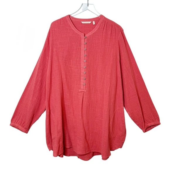 Soft Surroundings Red Gauzy Women’s Plus Button Henley Popover Tunic Top Sz 3X - Picture 2 of 11